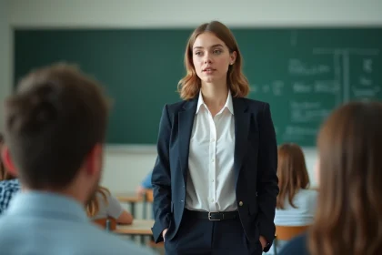 Jeune femme confiante en classe universitaire