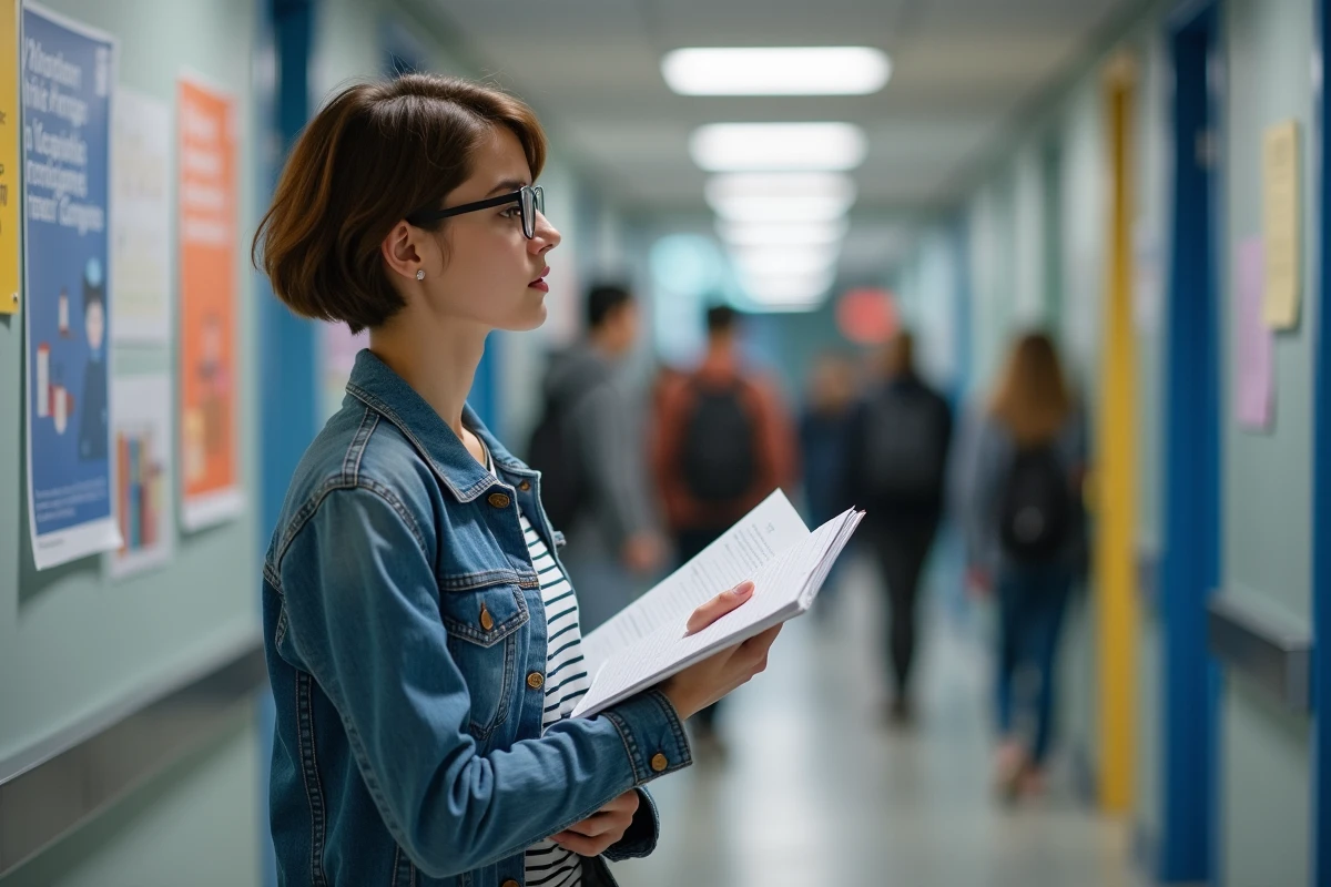 Jeune femme observant une affiche sur la reorientation