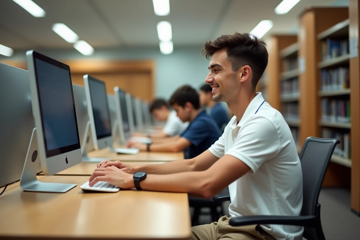 Jeune homme activant son compte à la bibliothèque