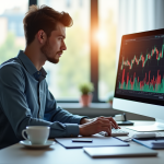 Jeune professionnel confiant analysant des graphiques financiers