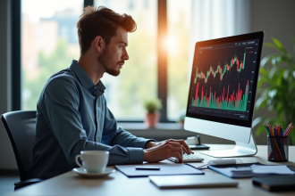 Jeune professionnel confiant analysant des graphiques financiers