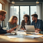 Groupe de jeunes professionnels collaborant dans un bureau lumineux