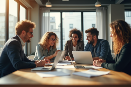 Groupe de jeunes professionnels collaborant dans un bureau lumineux