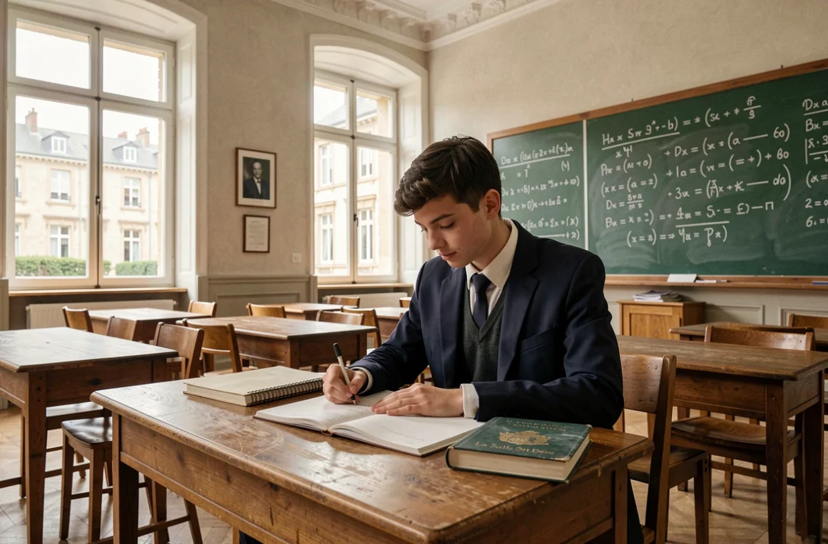 Élève concentré dans une salle de classe traditionnelle de l'établissement La Salle Saint Denis