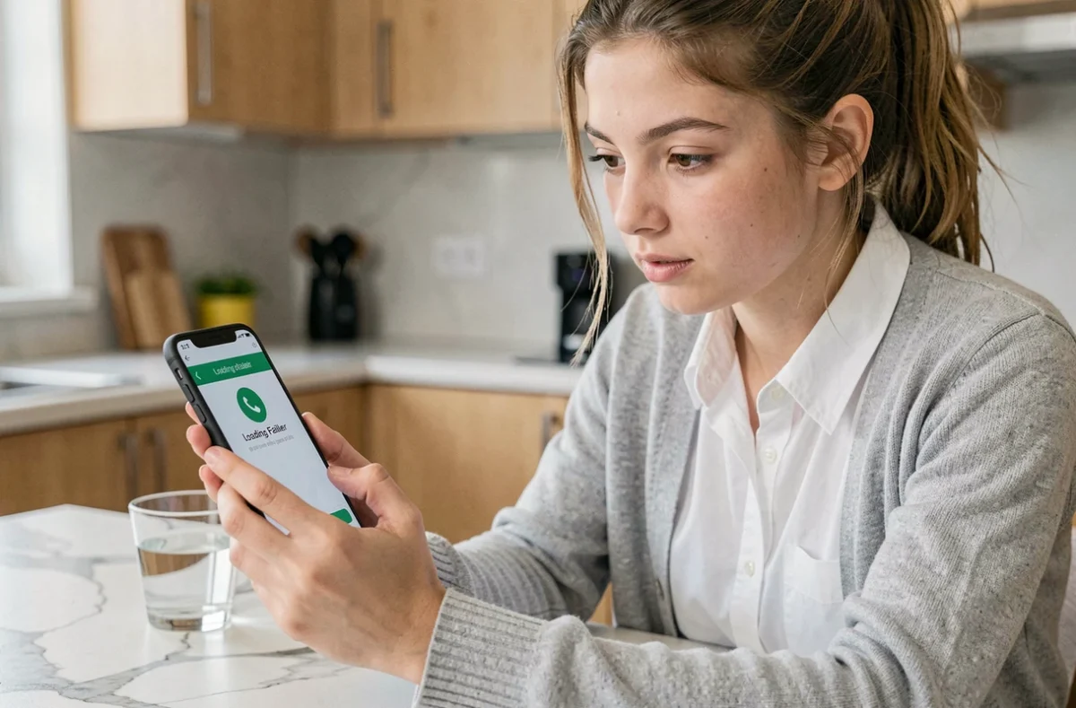 Lycéenne consultant son téléphone portable avec un message d'erreur sur l'application Monlycée PSN
