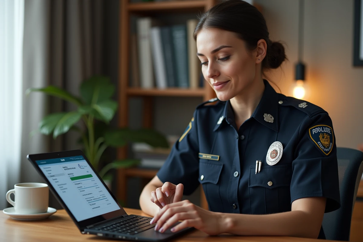 Une policière suit la formation eCampus Poli depuis son domicile sur une tablette numérique