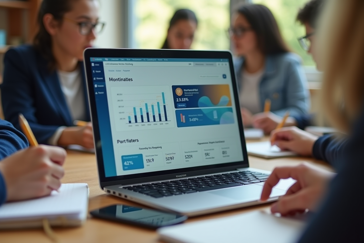 Prise de vue rapprochée d’un ordinateur portable avec tableau de bord étudiant