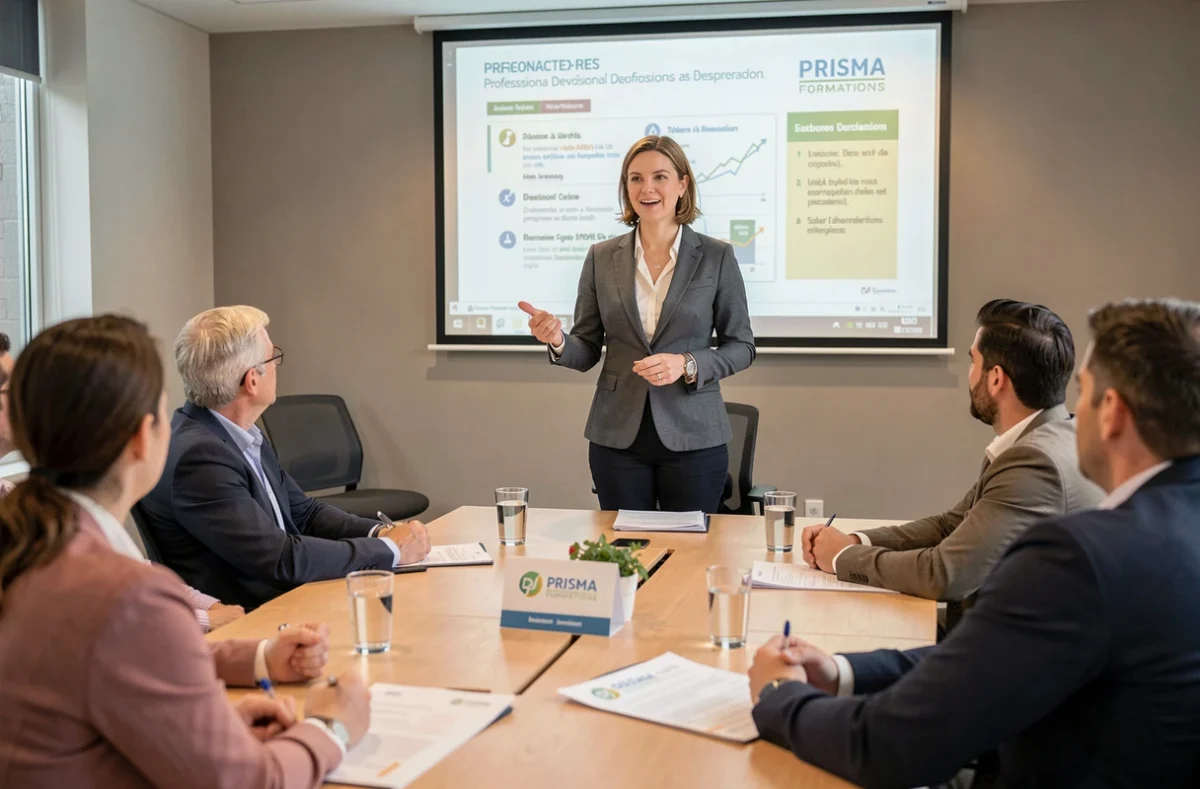 Formatrice animant une session de développement professionnel dans les locaux de PRISMA Formations