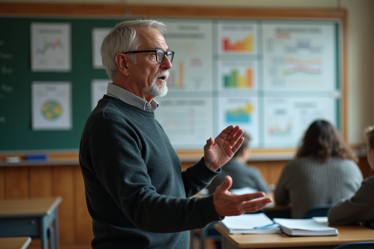 Professeur expliquant des évaluations en classe