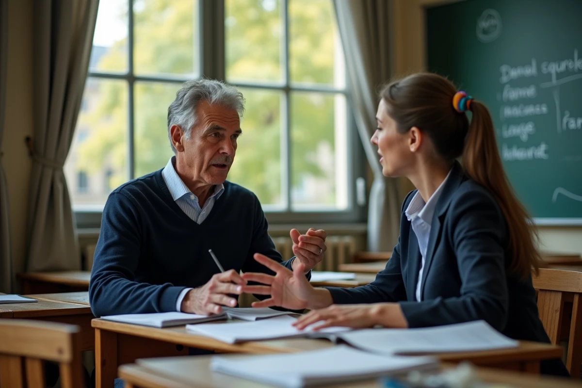 Professeur de français en discussion dans une classe parisienne