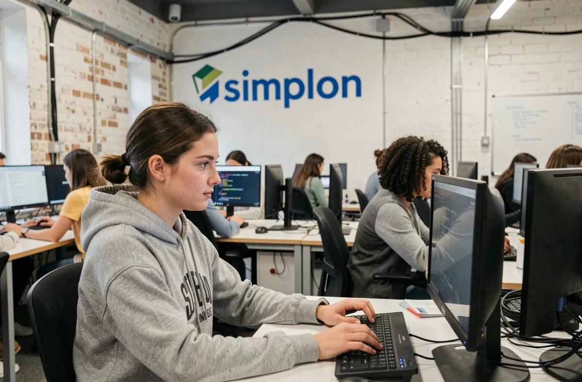 Jeune femme en train de coder dans les locaux de Simplon, école numérique inclusive
