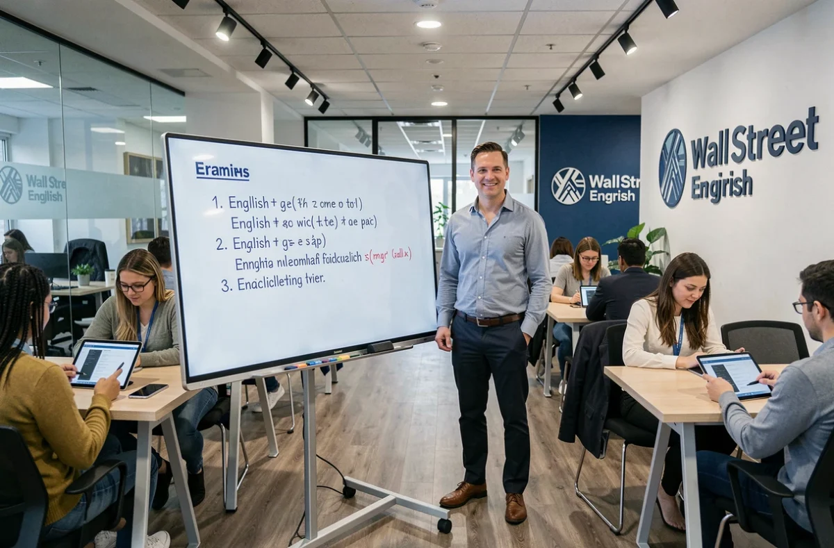 Formateur donnant un cours d'anglais dans le centre Wall Street English de Lyon